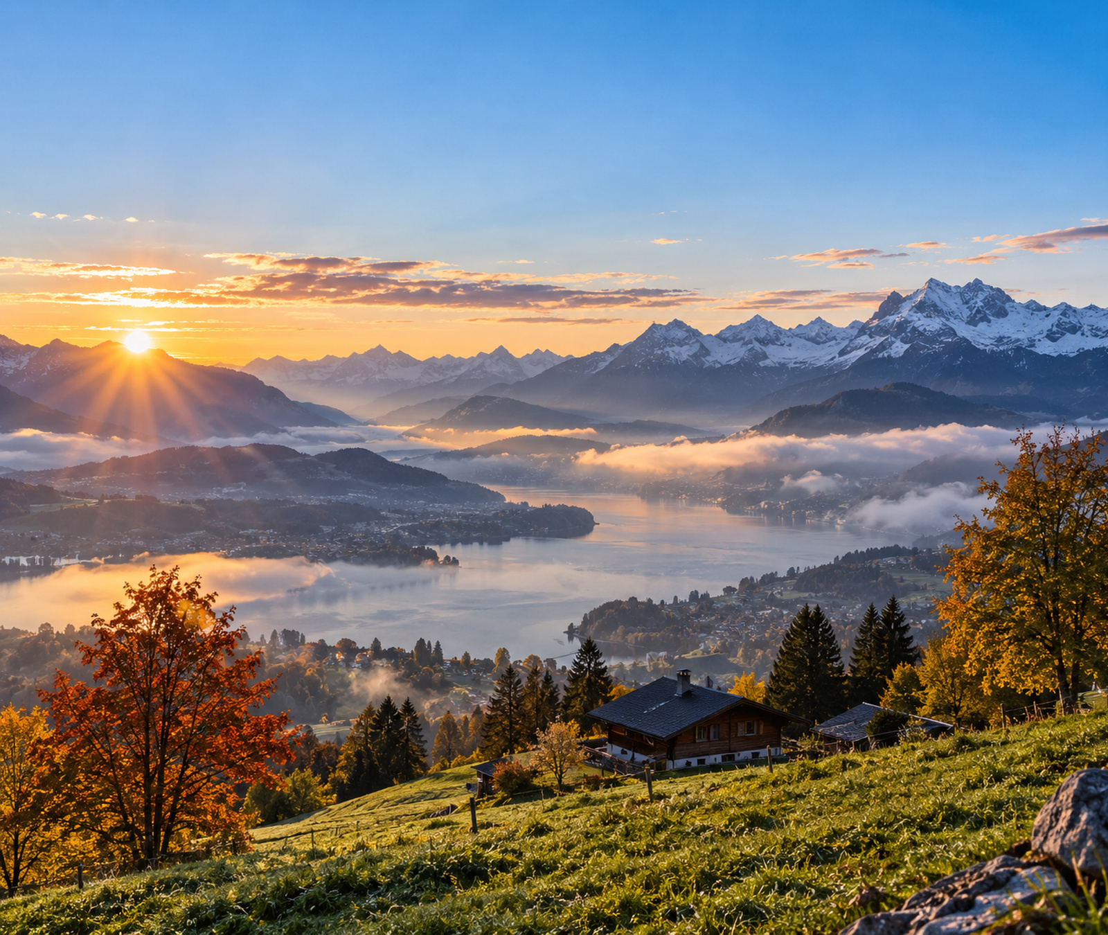 Mitteleuropäische Landschaft mit Sonne und aufziehenden Wolken als Symbol für den Wetterkontrast