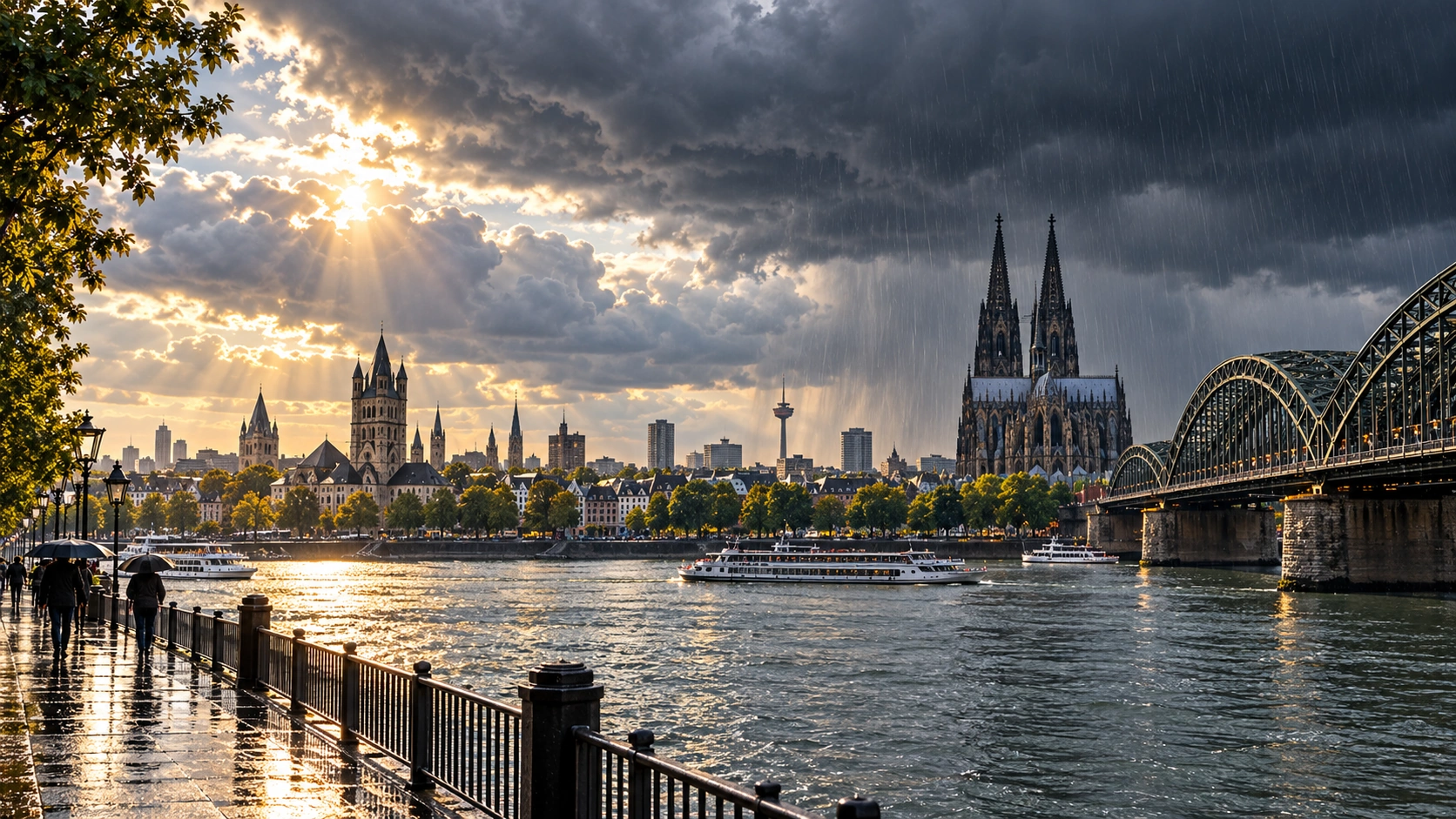 Dunklere Wolken und Regen über einer mitteleuropäischen Landschaft als Symbolbild für den Nordwesten Deutschlands